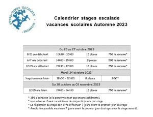 Calendrier stage toussain 1