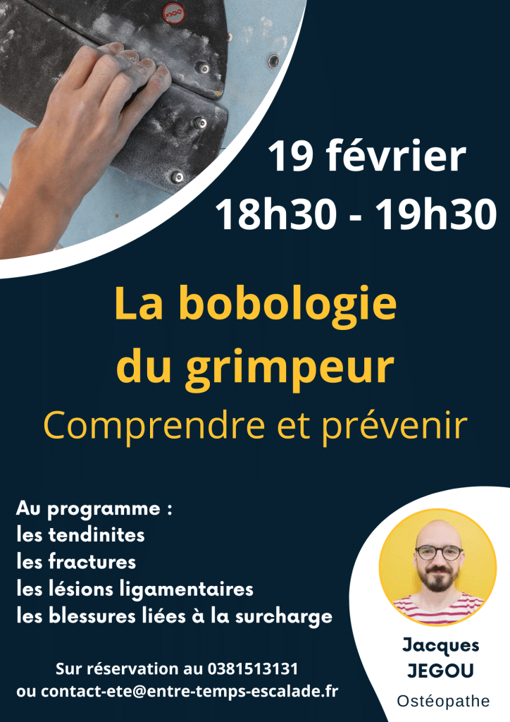 Atelier exclusif "la bobologie du grimpeur" 1 intervention jacques