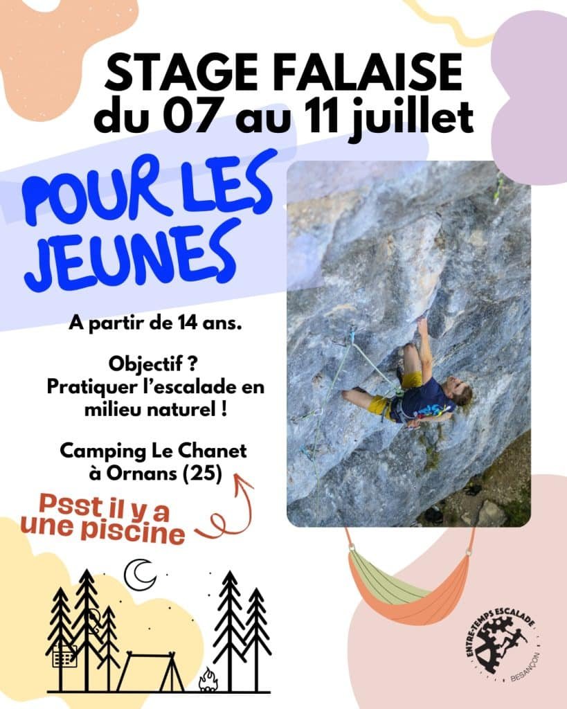 Stage Falaise – du 7 au 11 juillet, pour les jeunes ! 1 stage velo grimpe juillet 25 POST RESEAUX INSTA FB 5