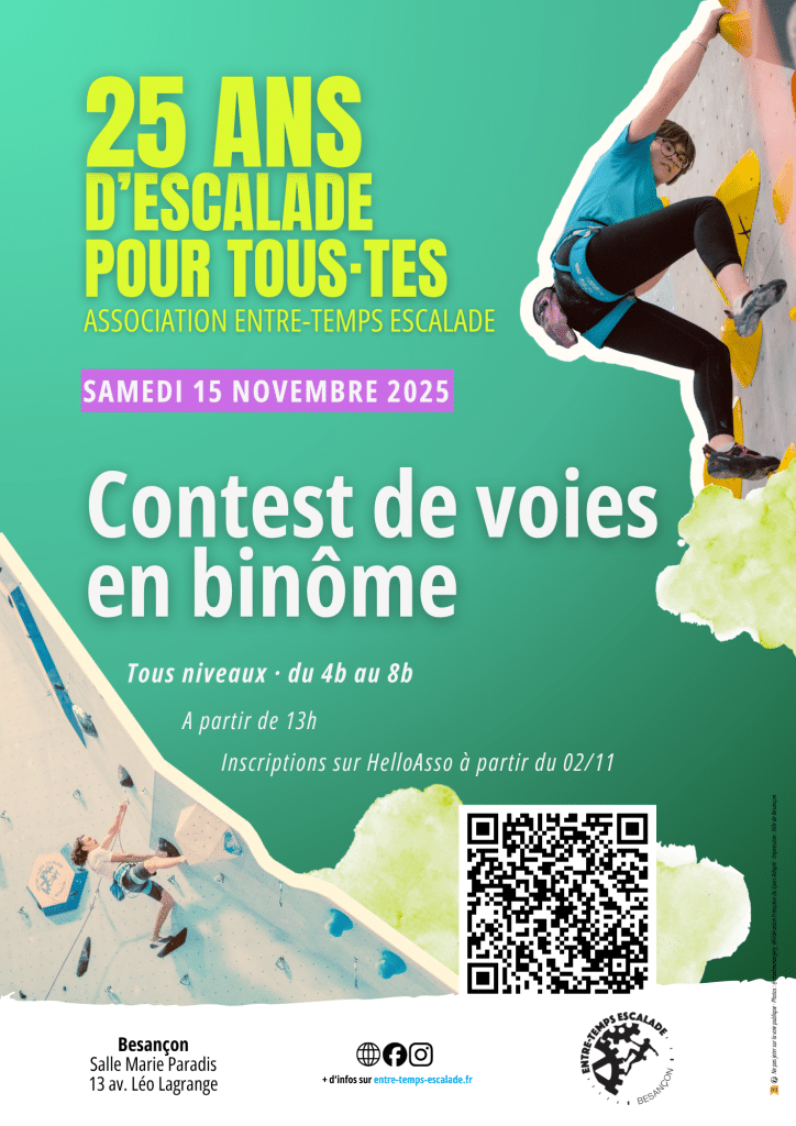Contest de voies en binôme – 25 ans d’escalade pour tous·tes 1 rallye